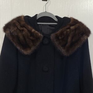 Vintage 50s 60s Womens Bettijean Black Boucle Wool Swing Coat With Mink Collar
